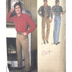 Vintage Simplicity SEWING Pattern #9124 Mens Shirt Pants Reversible Vest Size 42